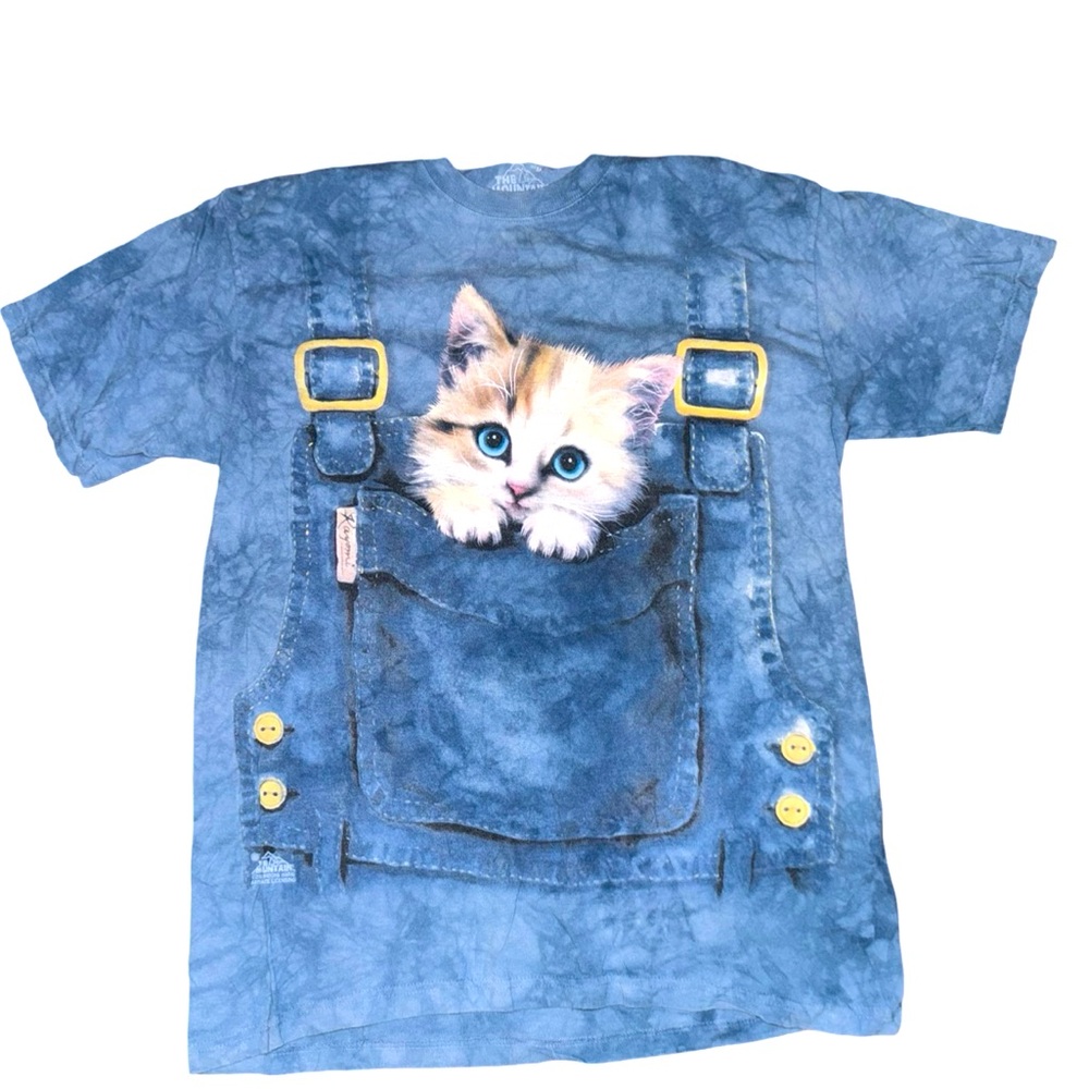 The Mountain Kitten in Overalls Tie Dye T-Shirt: Adult Medium: True Vintage